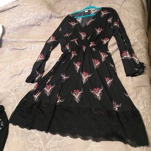 Black long sleeve dress with cow skulls